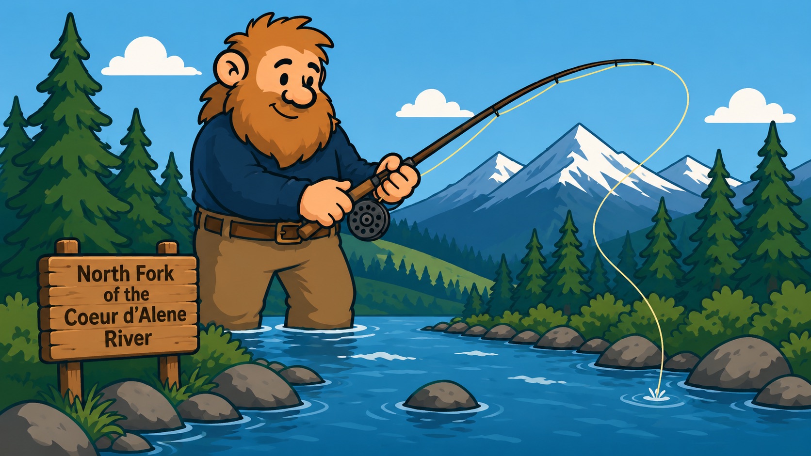 Yaarbro fly-fishing the North Fork of the Coeur d'Alene River beneath the mountains